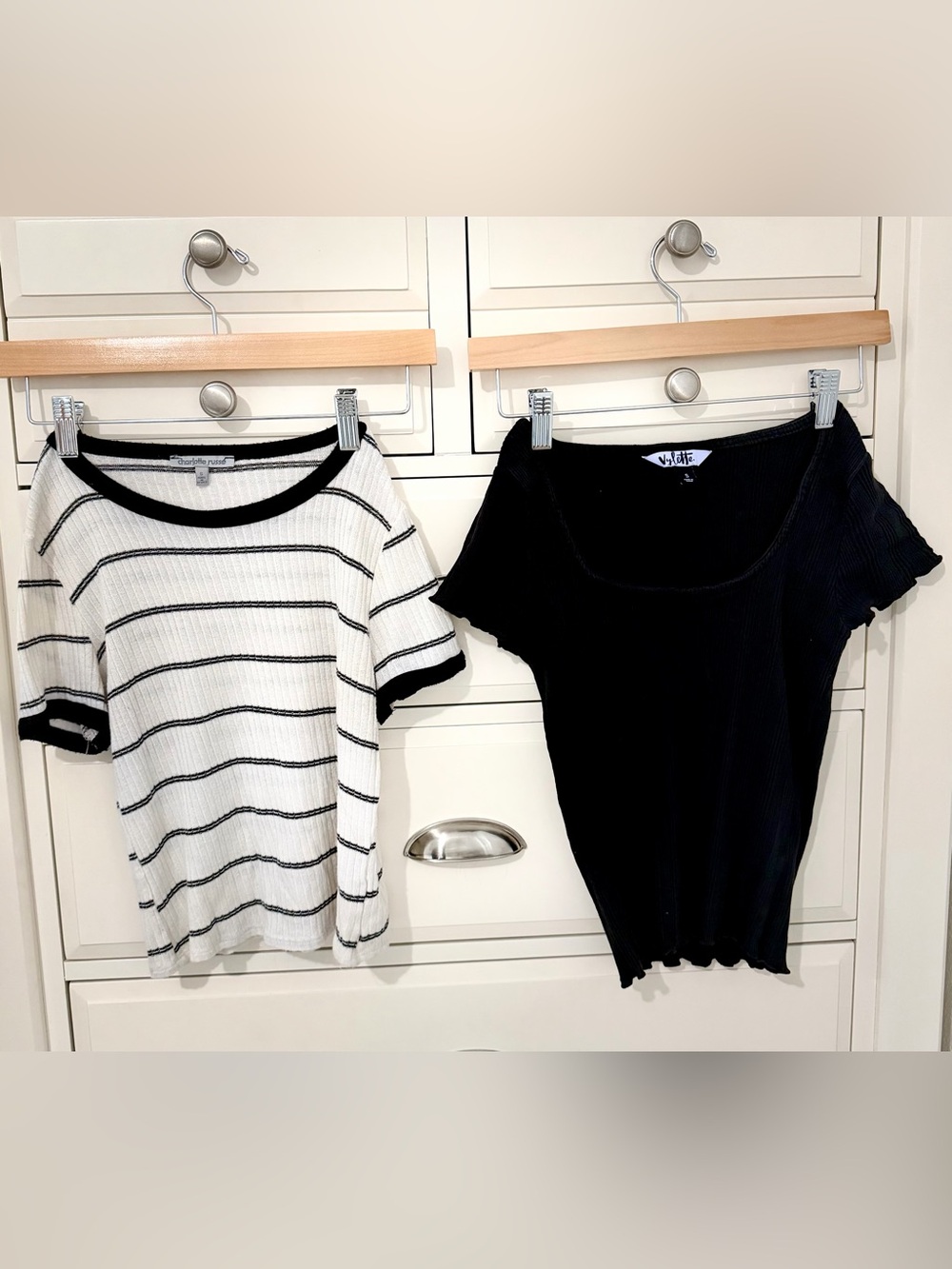 BUNDLE Charlotte Russe Black & white striped Scoop Top & black  Rib Tee